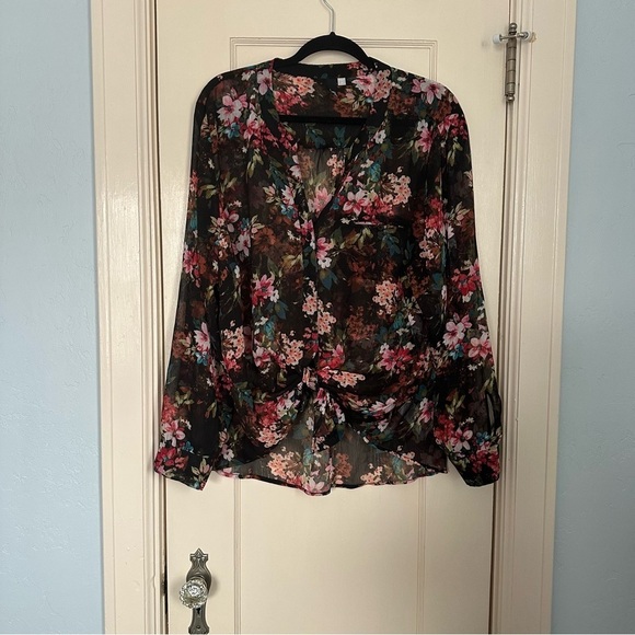 KUT From The Cloth Blouse Sheer Dark Floral Fairy Top Whimsigoth Black Sz 2X - Picture 2 of 12